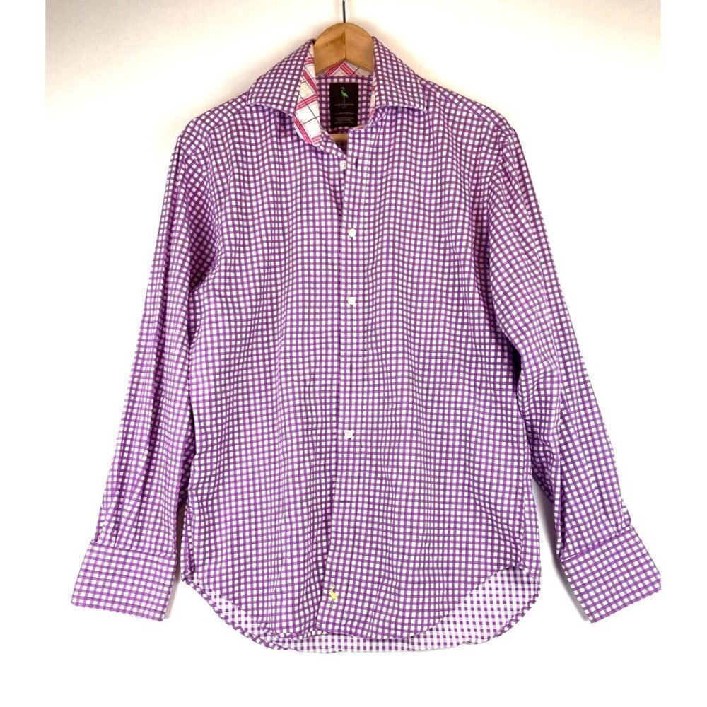 Tailorbyrd Plaid Button Down Purple Shirt 100% Cotton Size Small
